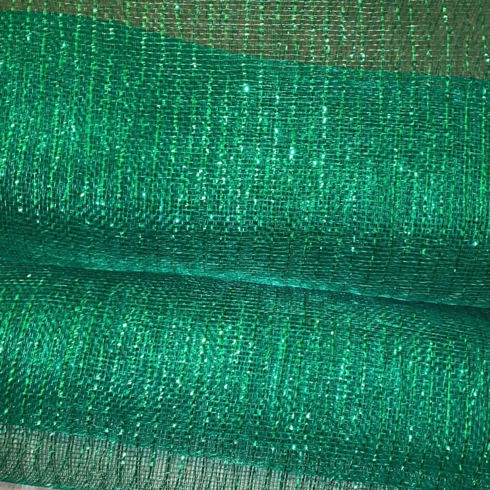 Green shimmer glitz ribbon holiday decor 1 length 10ft & 1 length 4 ft, 30” wide